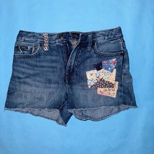 Polo Ralph Lauren Girls Patchwork Frayed Denim Shorts Size 10 Preppy Y2K Vintage
